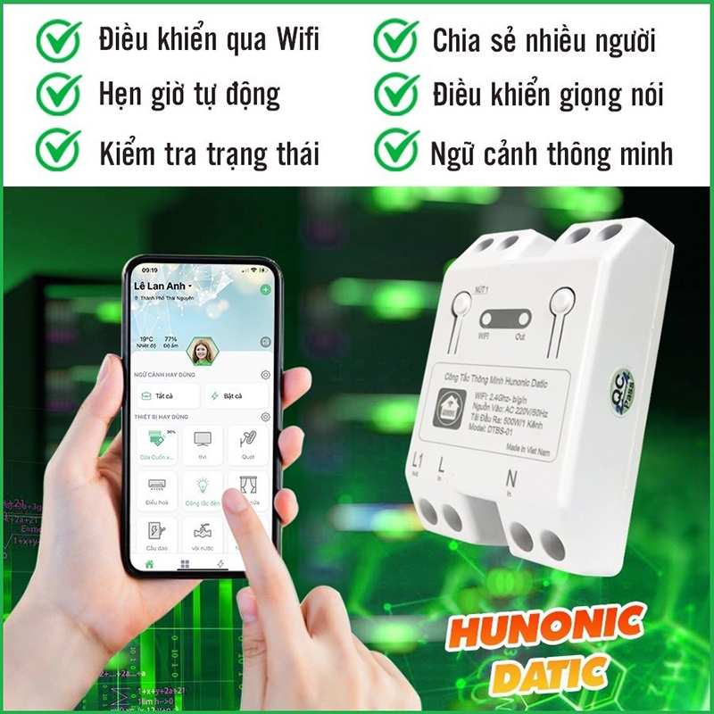 Công Tắc Thông Minh điều khiển từ xa Hunonic Datic Basic